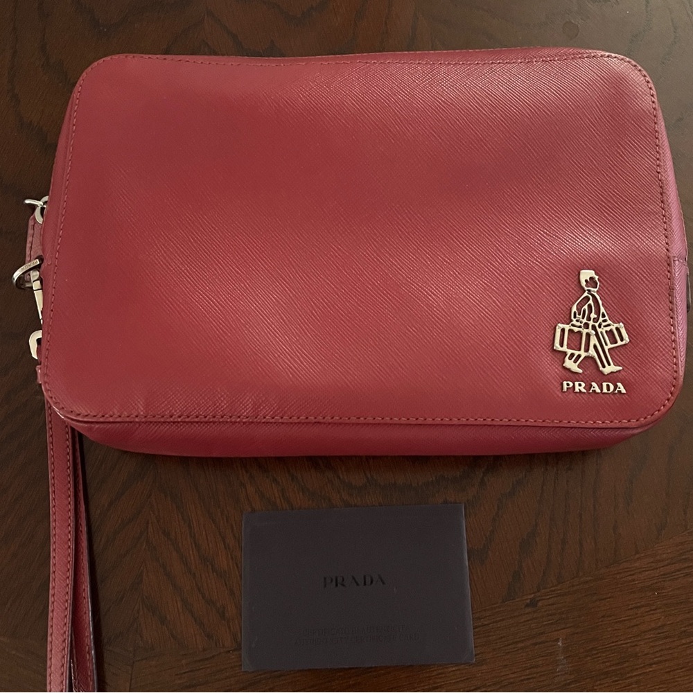 Prada Saffiano Leather Porter Clutch & Wristlet, RARE